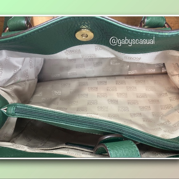 Michael Kors Hamilton Large Pebbled Leather Satchel Handbag / Tote Hunter Green - Picture 6 of 17